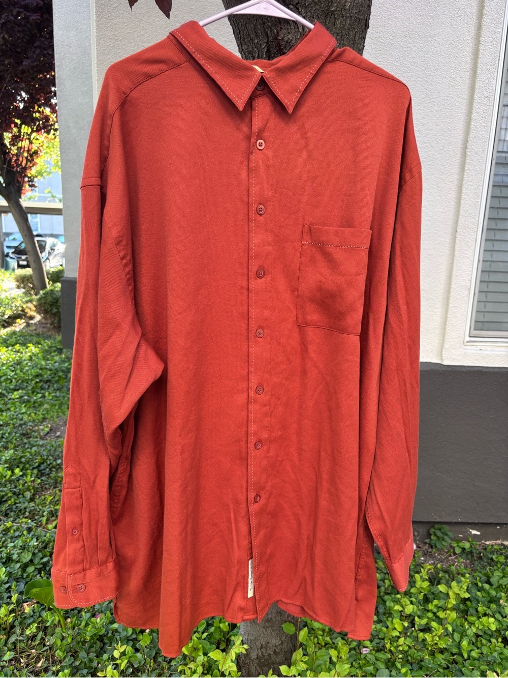 Cubavera Mens 3XLT Long Sleeve Shirt Buttons Down Rayon Blend Brown Orange